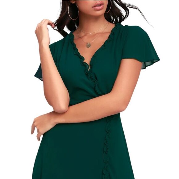 NWT LULUS Pour the Champagne Emerald Green Ruffled Backless Maxi Dress - Picture 4 of 10